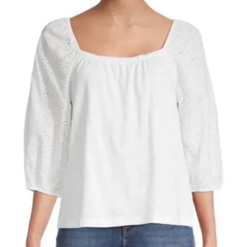 Sanctuary White Eyelet Peasant Blouse Women’s Size Medium